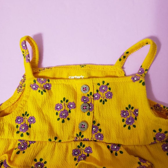 Cute Sunflower Yellow Romper with Dainty purple Flowers by Carters Size 0-3 mths - Picture 3 of 5
